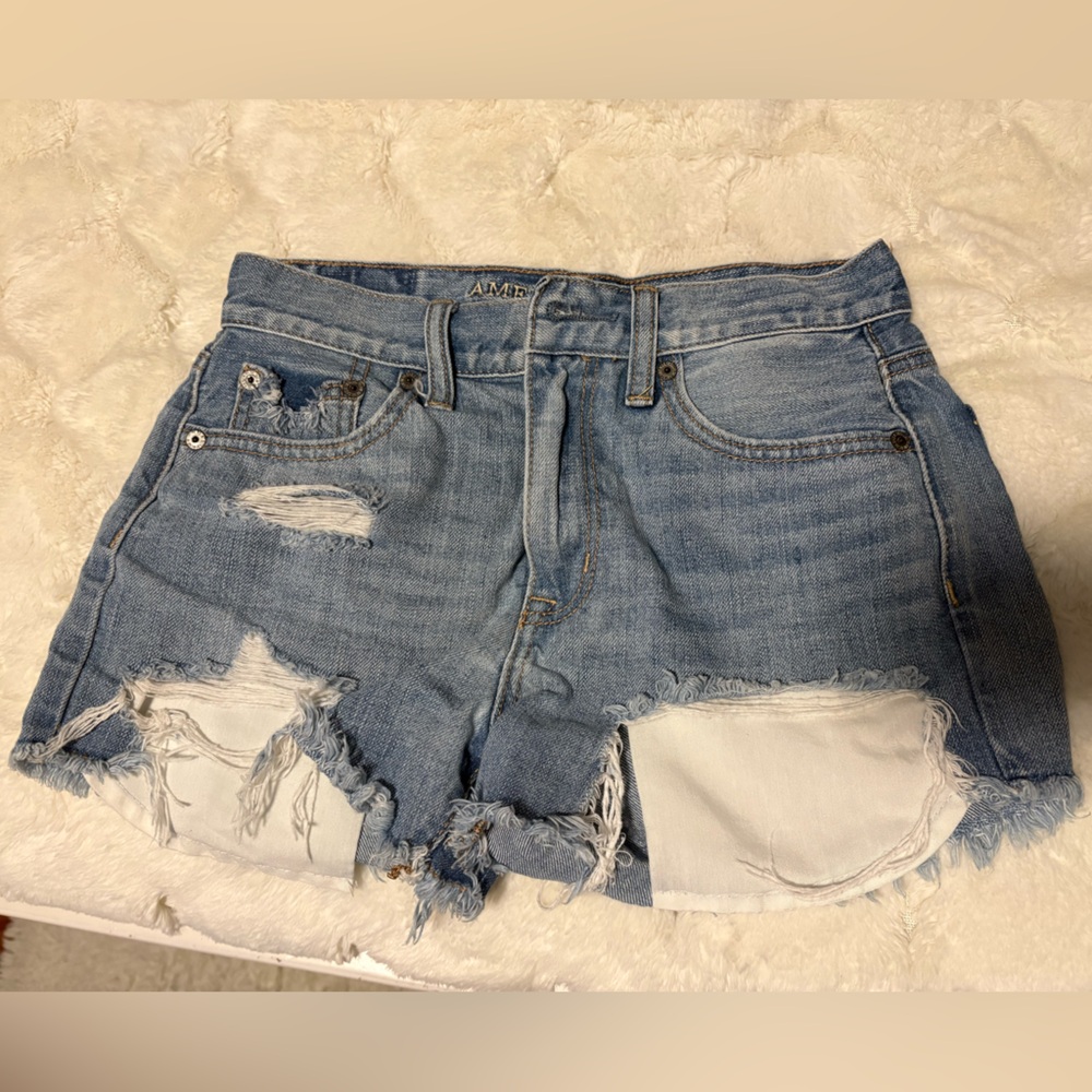 American Eagle Outfitters Light Blue Frayed Jean Shorts